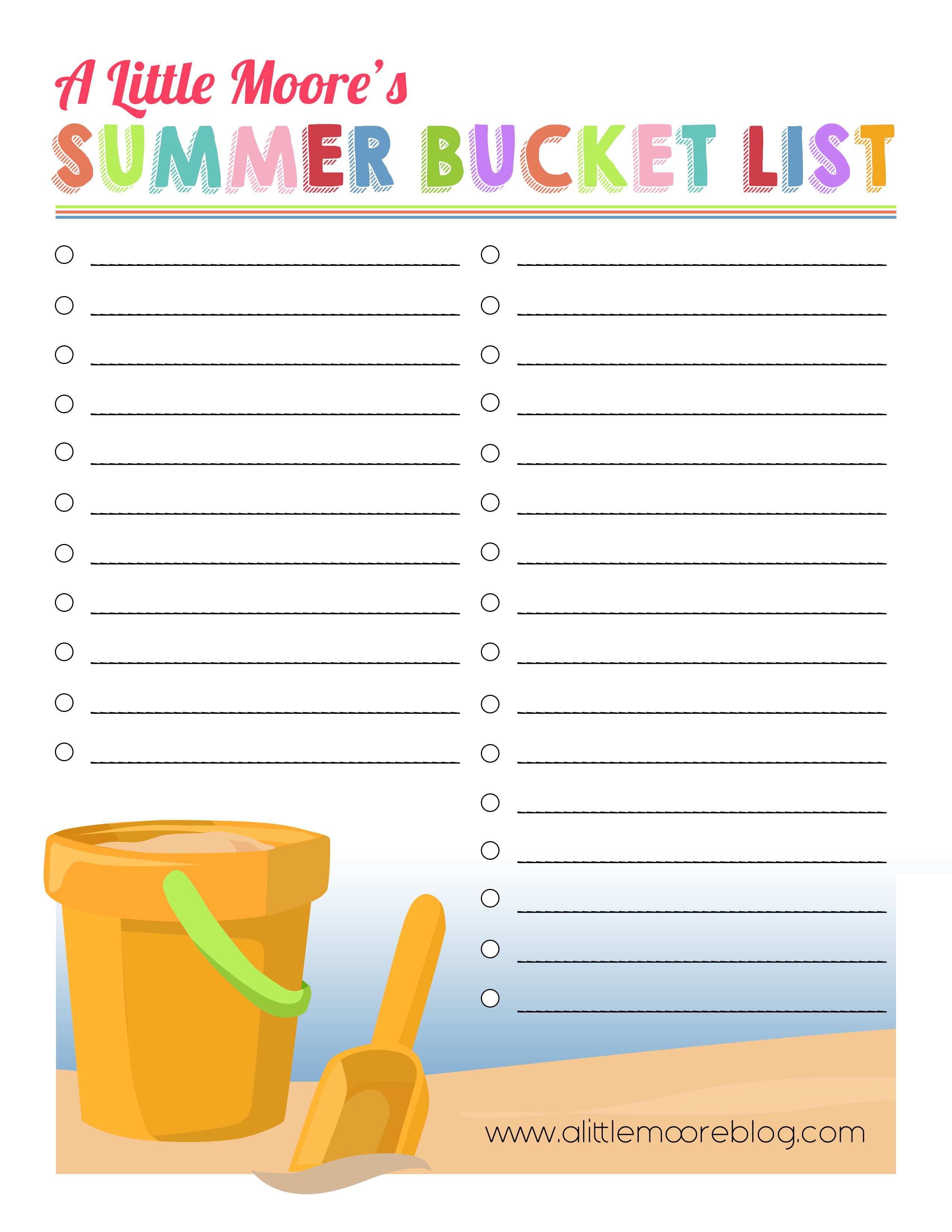 Create Your Own Summer Bucket List Printable A Little Moore
