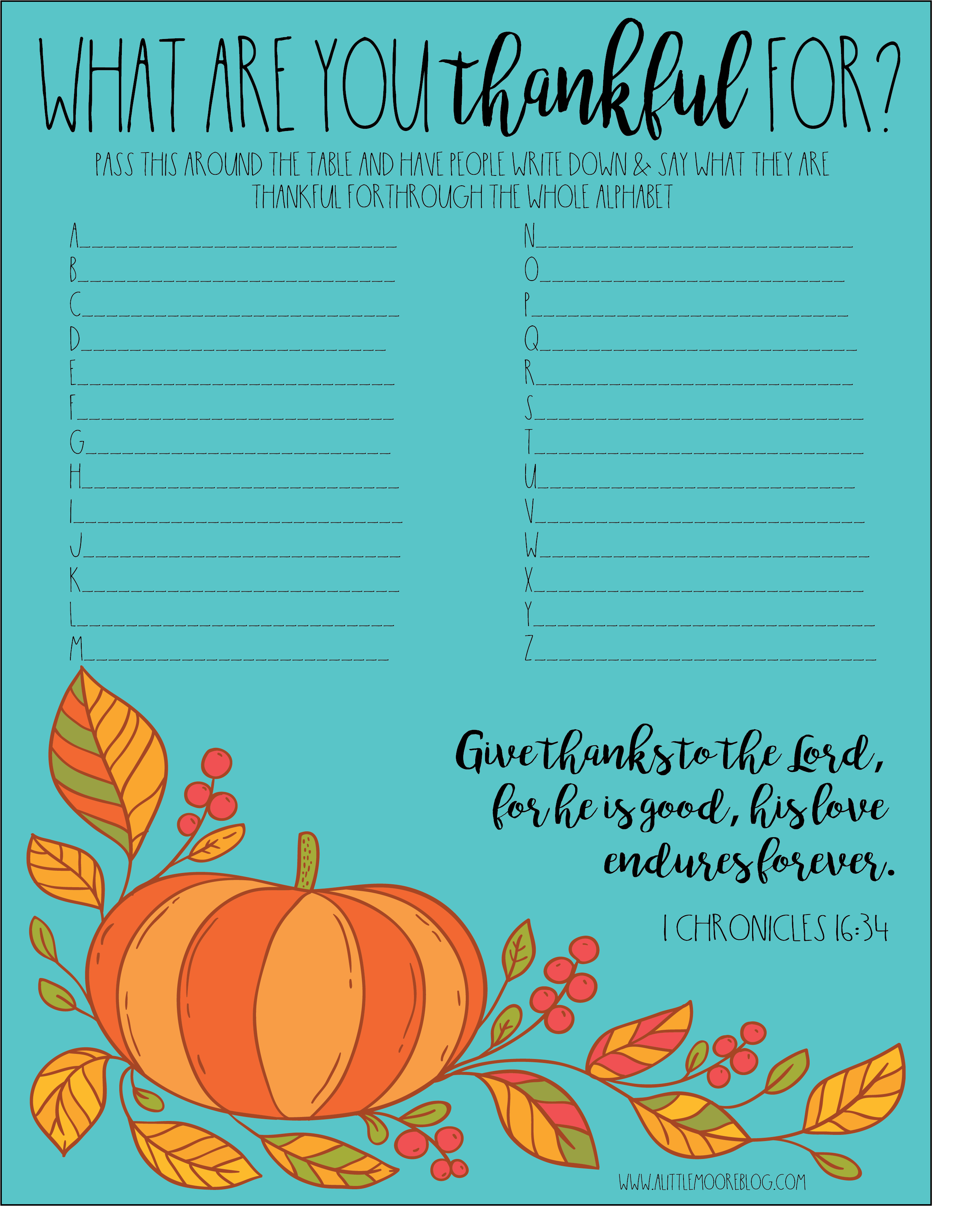 What Are You Thankful For Free Thanksgiving Printable